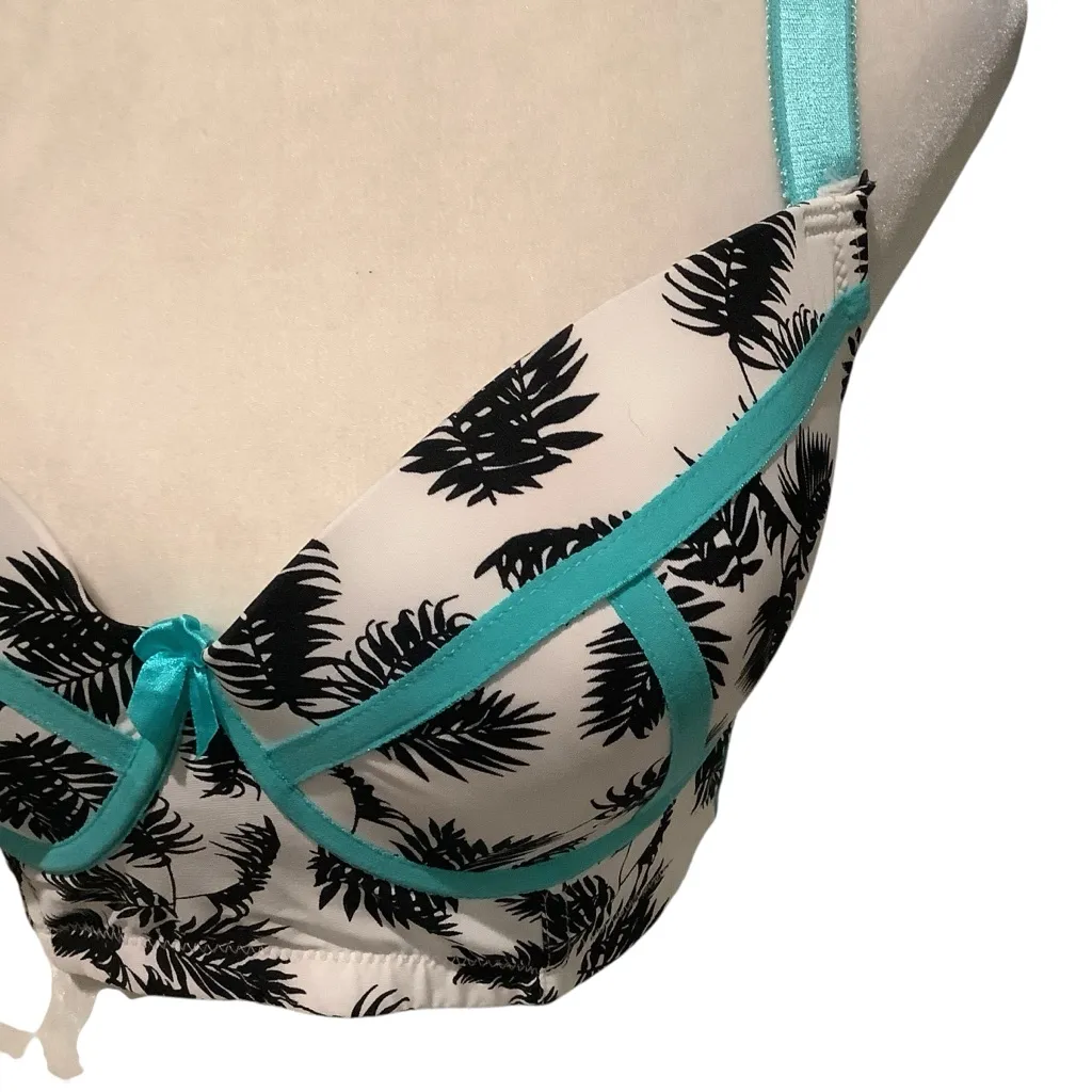 Elegant Teal and Black Leaf Print Bra WORN ONCE Size undefined - Image 4