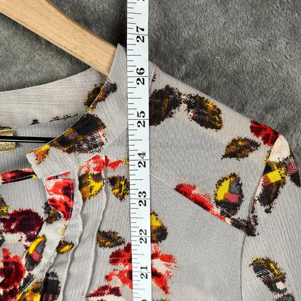 Princess Vera Wang Sheer Floral Blouse Womens XL Gray 3/4 Sleeve Boho Lagenlook - Image 4