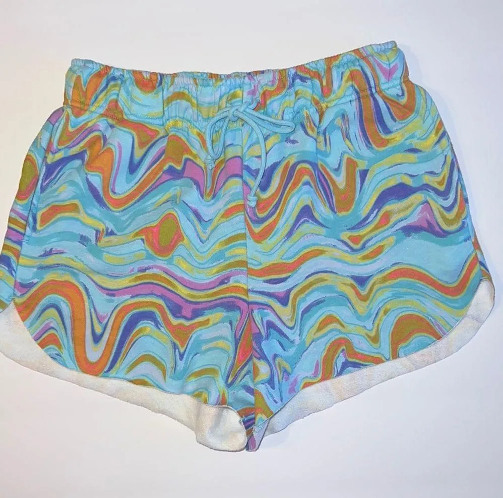 Wild Fable Aqua Blue Swirl High Waisted Fleece Shorts, Size Medium - Image 2