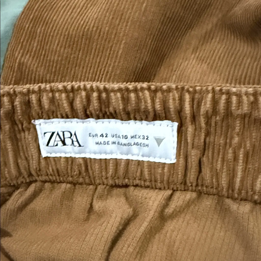 NWOT Zara drawstring corduroy pants Belted Chocolate brown 10 Wide Leg - Image 8