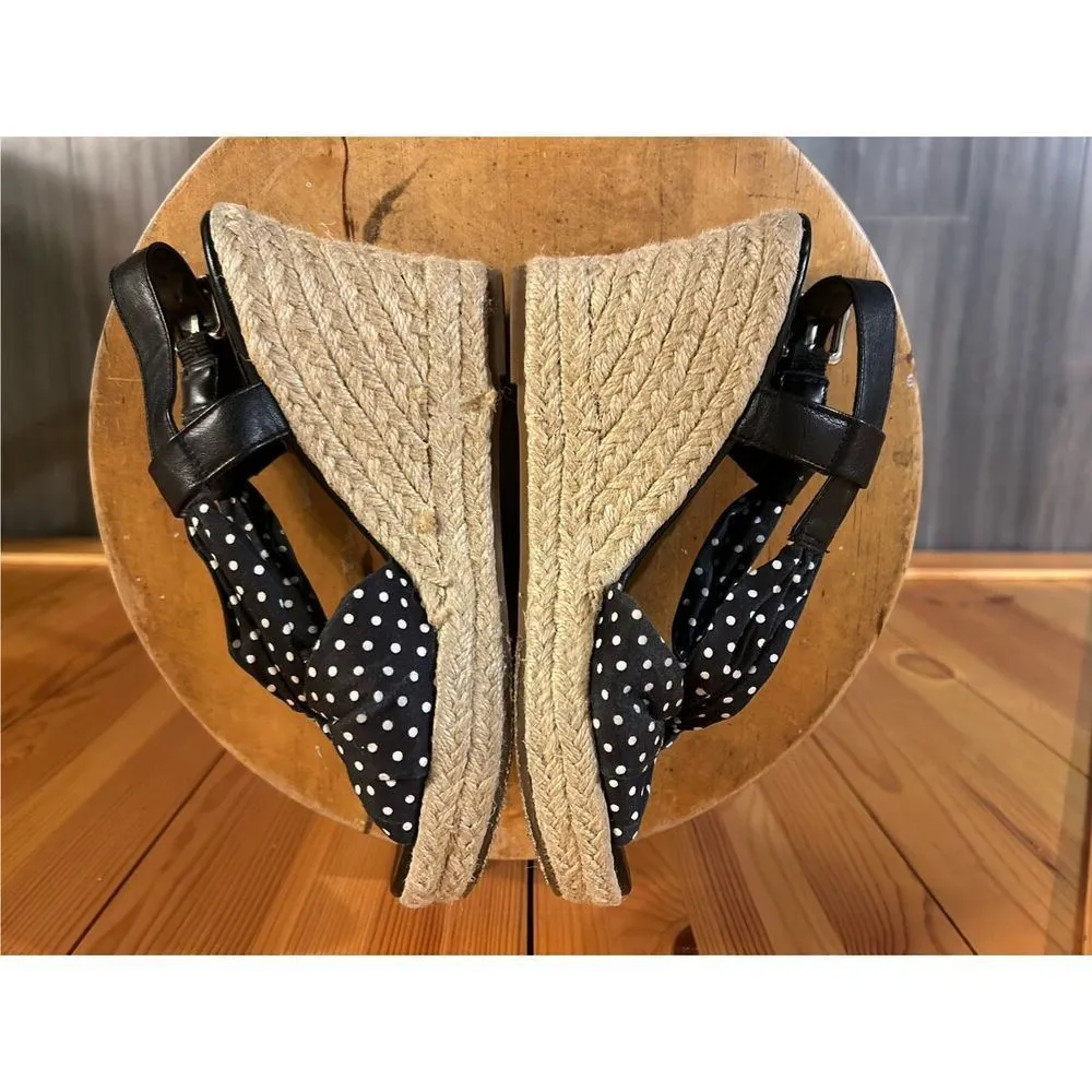 Laura Ashley KILBY Wedge Sandals Espadrilles Shoes black white dots SZ 7B - Image 6