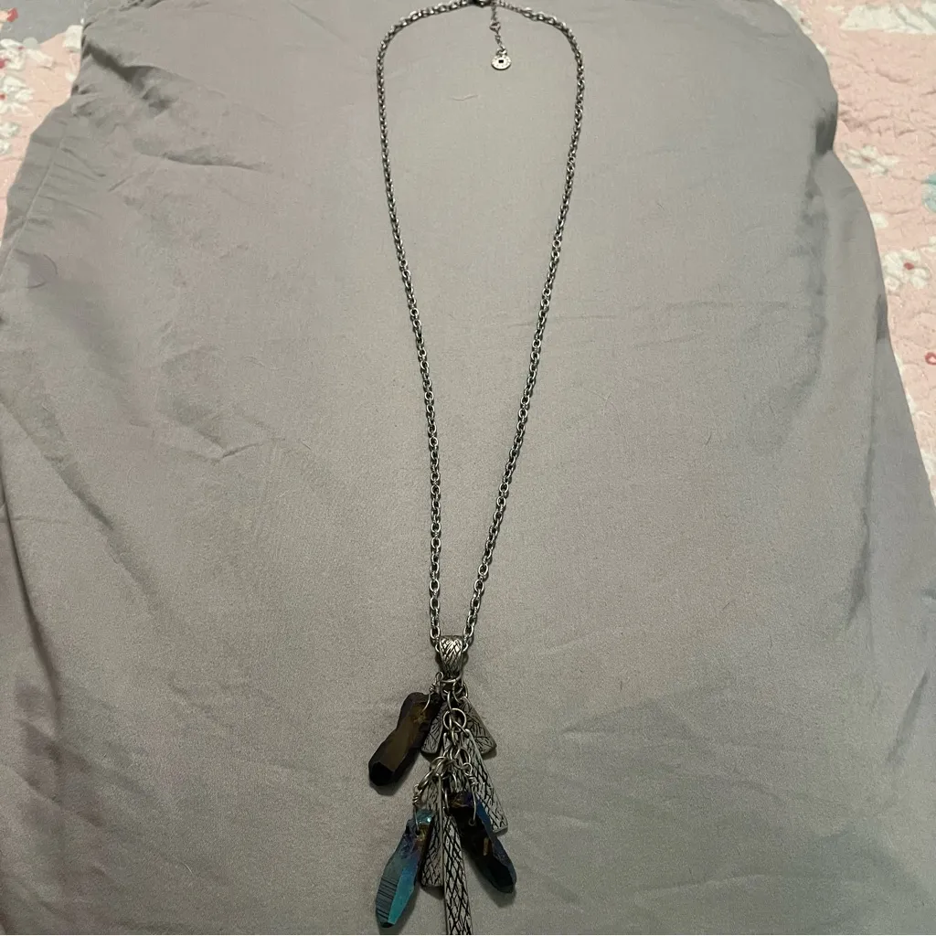 Silver and Blue Crystal Pendant Necklace - Image 2