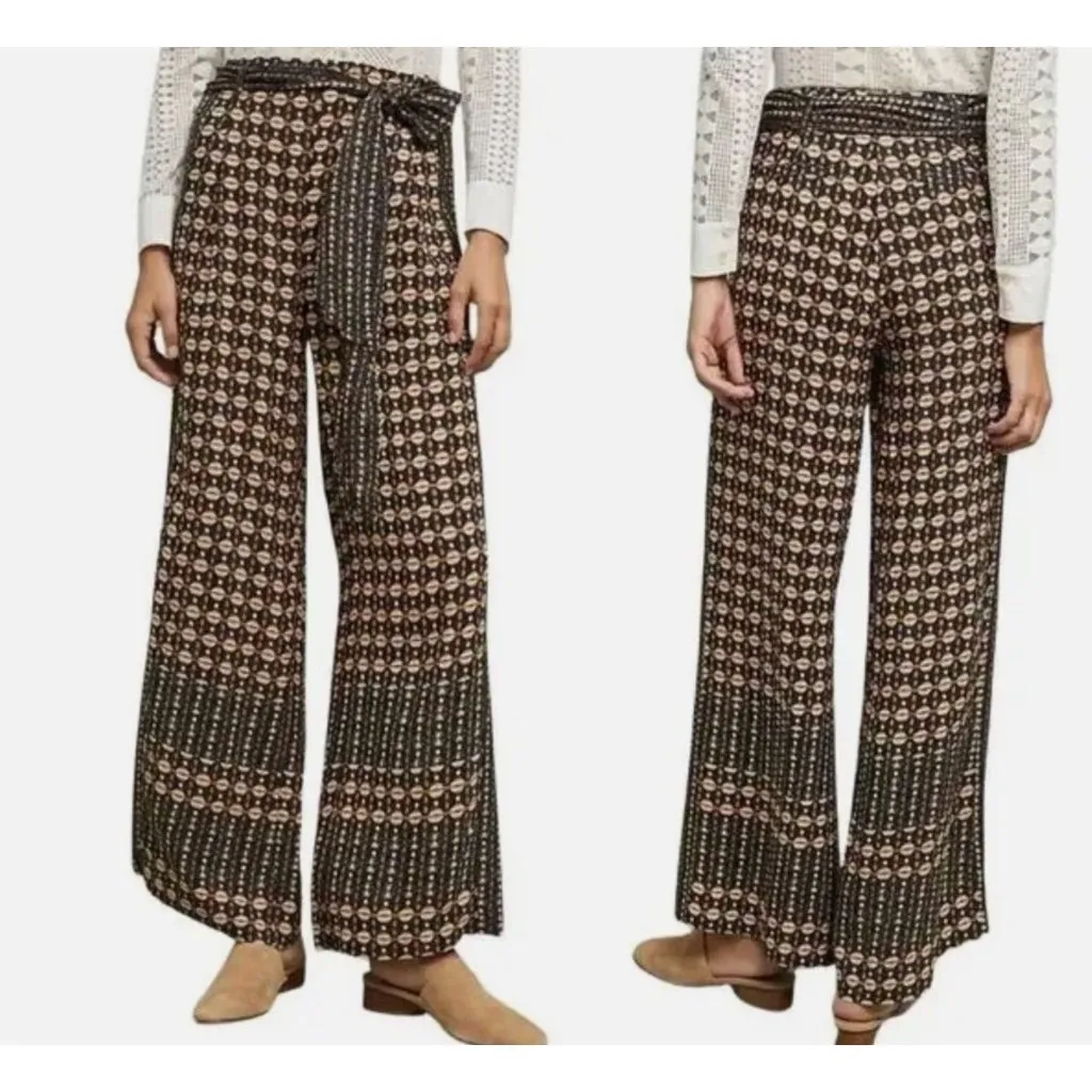 Anthropologie Metzner Wide Leg Trousers by Ett:twa Sz 4 Geometric Belted - Image 2