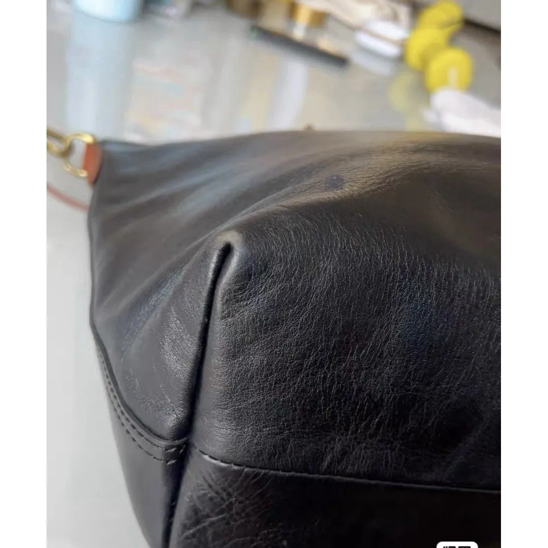 $198 Madewell Black Tan Genuine Leather Zip Top Transit Tote Crossbody Bag EUC - Image 6