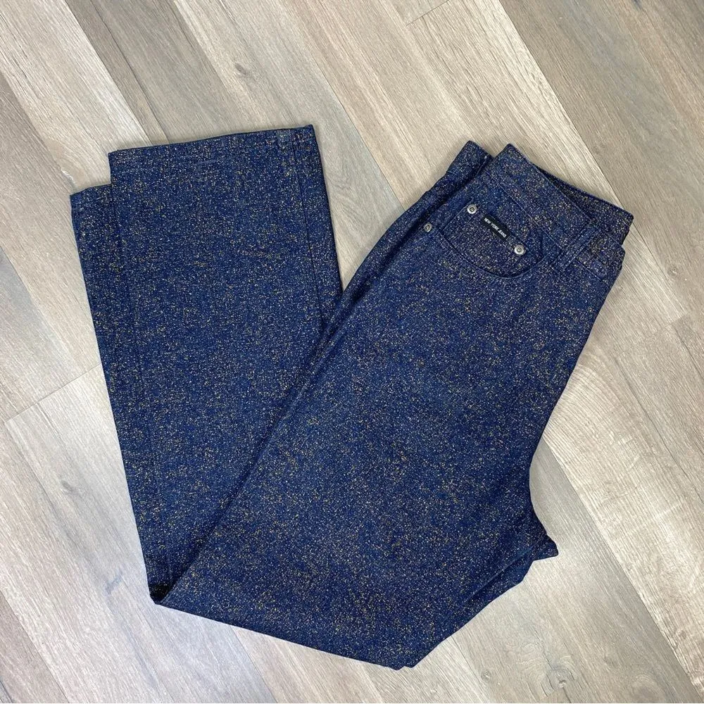 New York & Comp. Gold Glitter Straight Leg High Rise Jeans Blue Gold 8 - Image 2