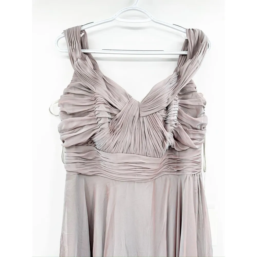 Mac Duggal 67485 Pearl Gray Chiffon Satin Off Shoulder Gown 12 NEW - Image 5