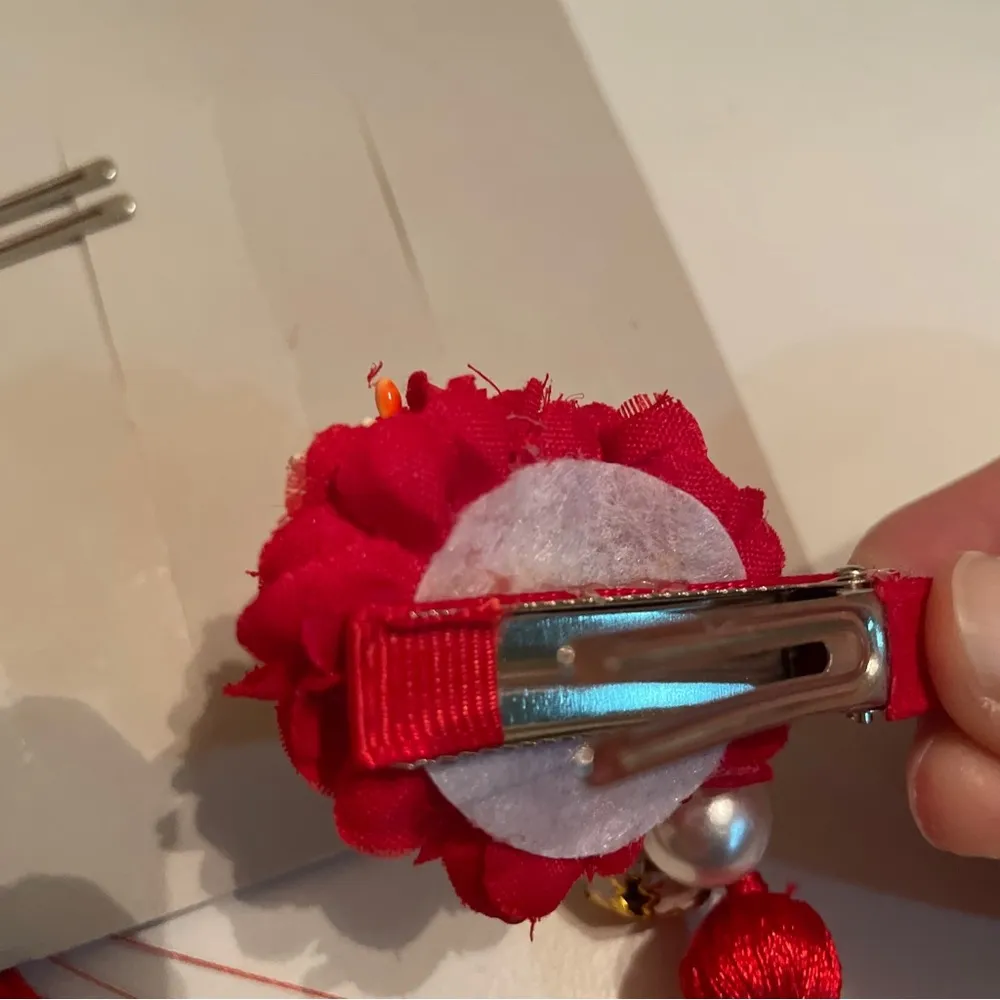 A pair: Chinese Style cloth flower Bell Tassel Hairpin Hanfu Side Clip - Image 6