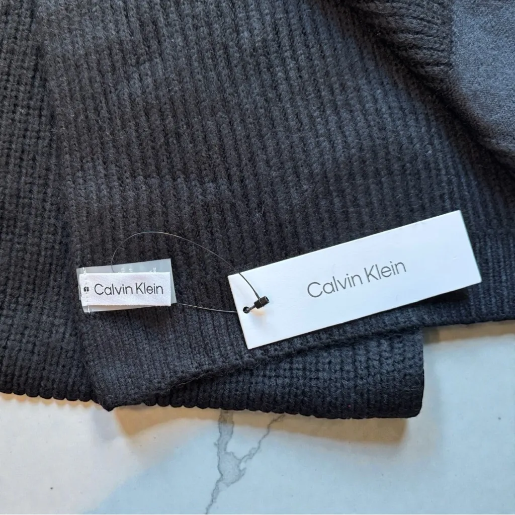 Calvin Klein Black Fuzzy Ribbed Knit Scarf – NWT - Image 3