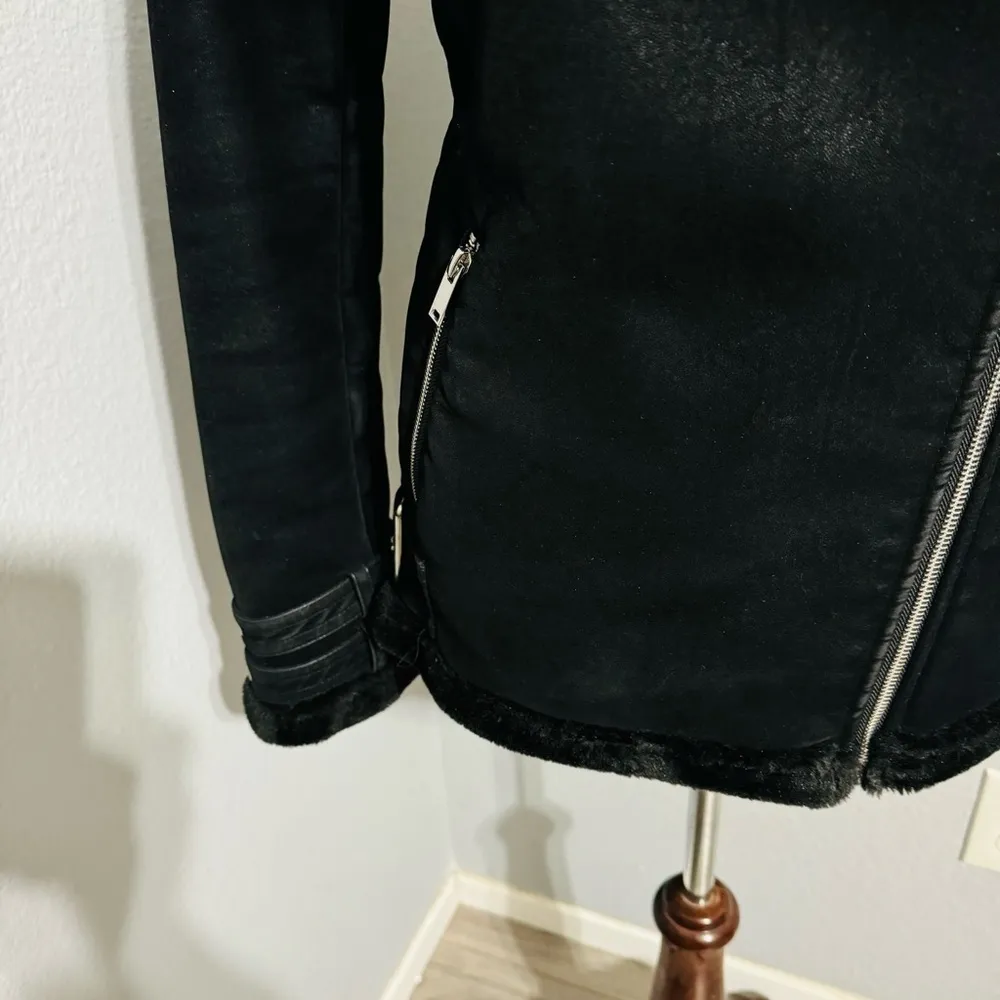 Missguided Women Black Faux Fur‎ Lined Aviator Pilot Cozy Winter Jacket Size 2 - Image 4