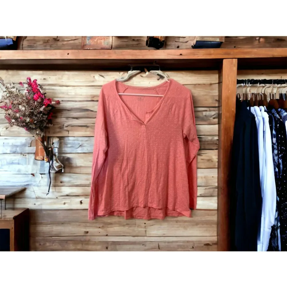 Xhileration Coral Polka Dot Long Sleeve Pajama Top Size Large - Image 2