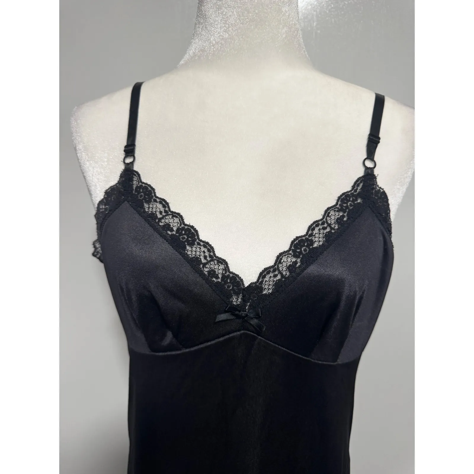 Vintage Leggs Black Lace Trim Lingerie Slip Dress Sleeveless Knee Length size 36 Size M - Image 2