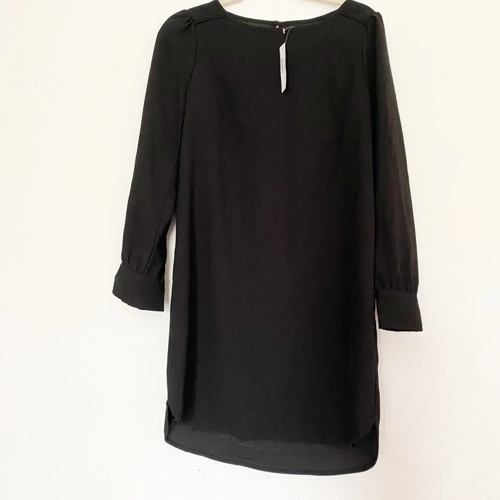 fitted lace wedding dress Long Sleeve Shirt Dress in Crepe - Black