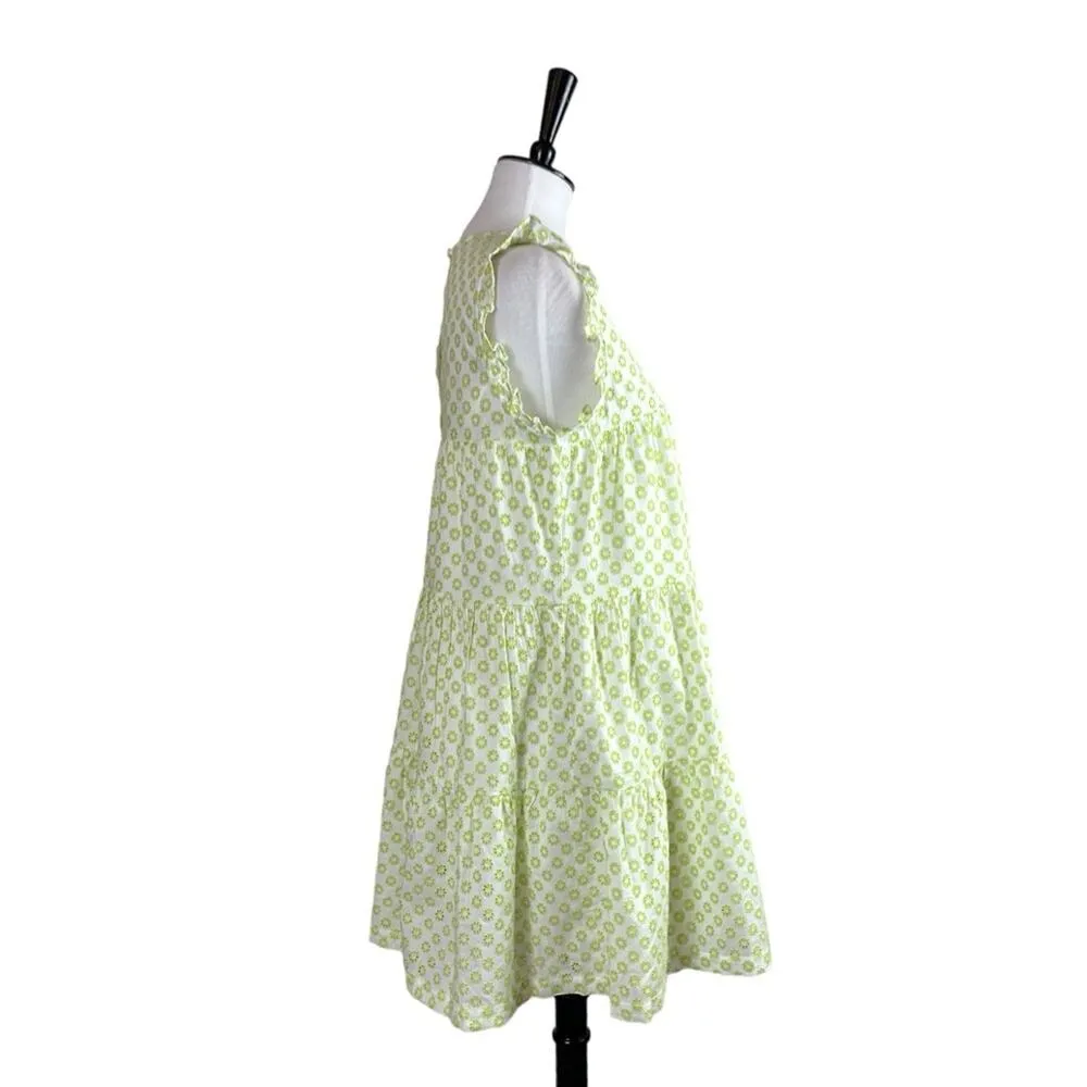 ModCloth NEW Women’s Eyelet Ruffle Swing Dress White Lime Green Size Medium - Image 3