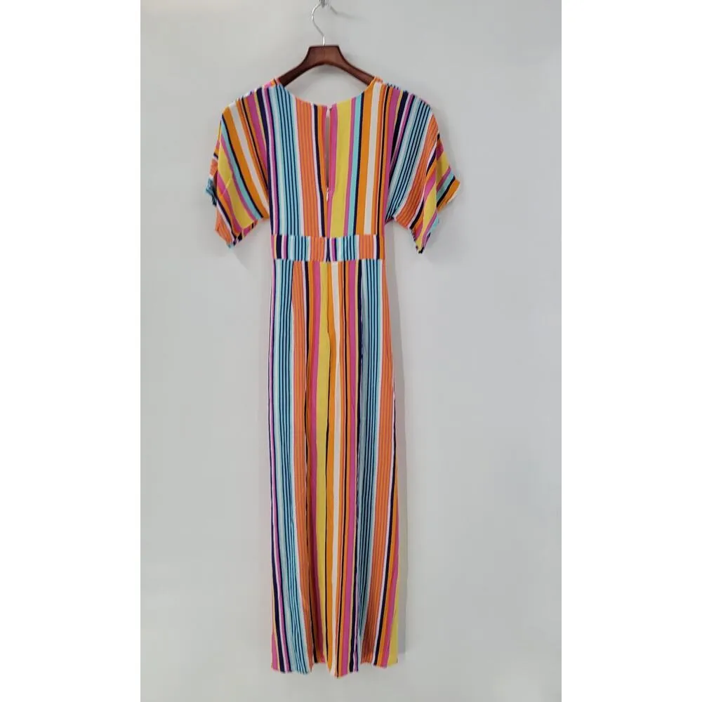 Harper Heritage Dress Small Multicolor Striped Tie Waist Wood Button Front - Image 11