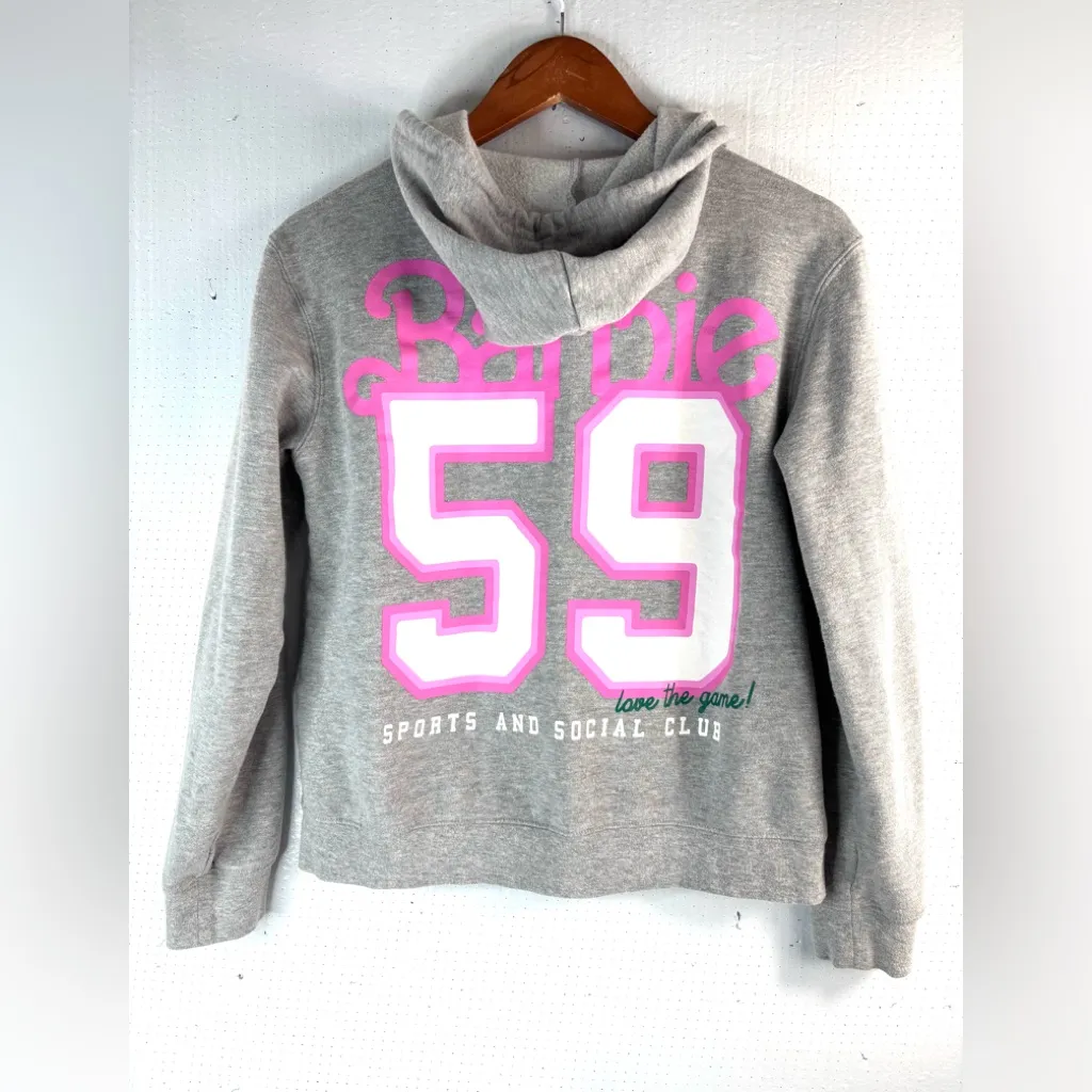 Barbie M Collegiate Sports n Social Club Hoodie Gray with Pink Embroidered Logo Size M - Image 3