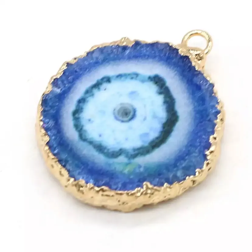 Natural Stone Agates Slice Pendant Necklace Irregular Round Druzy Agat Charms Blue - Image 6