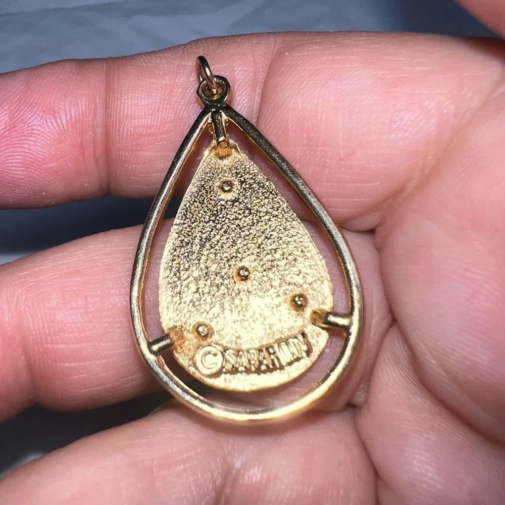 Vintage 1970s Sara Coventry Gemstone Gold Tone Pendant Gold - Image 3