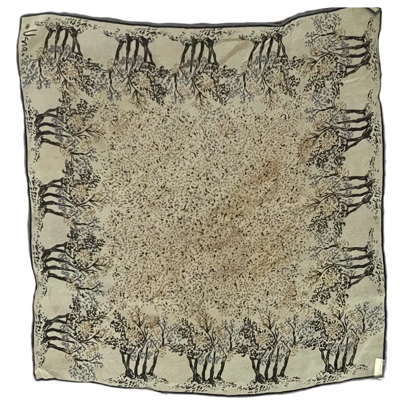 Vintage VERA NEUMANN Scarf Square Watercolor Tree Hand Rolled Silk Authentic White - Image 1