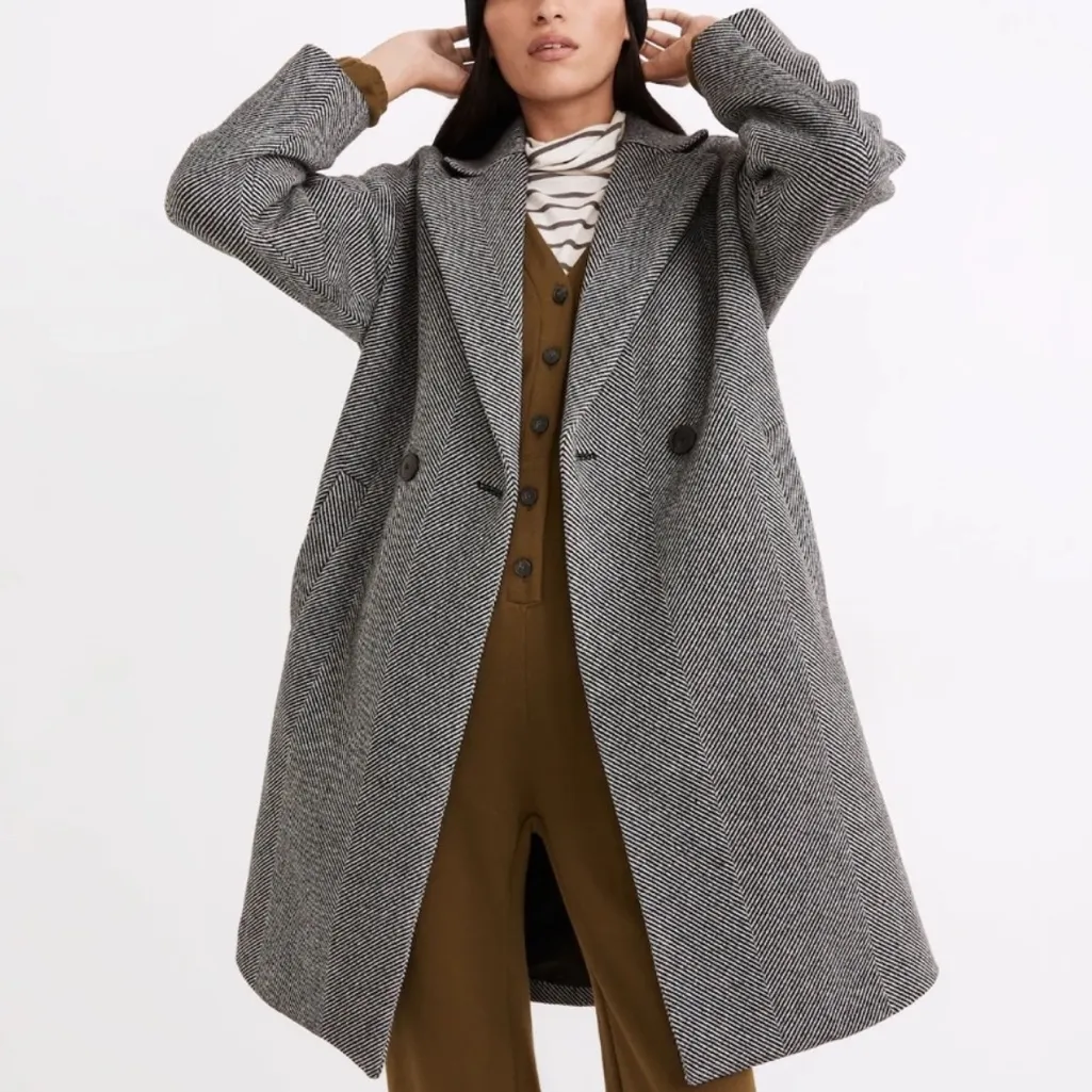 Women’s Madewell Averdon Coat in Herringbone Black White Insuluxe Fabric Size XS - Image 2