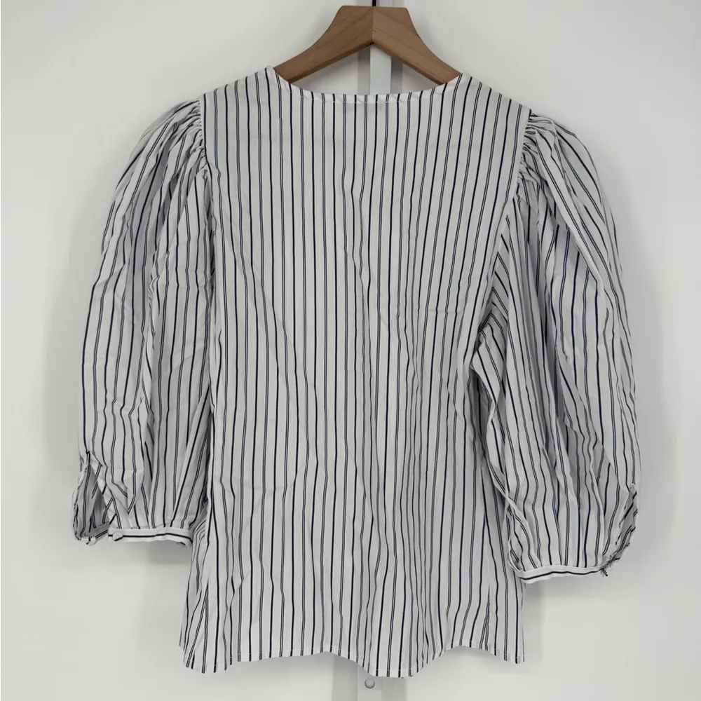 Madewell Puff-Sleeve Button-Up Top in Stripe Size 0 - Image 8