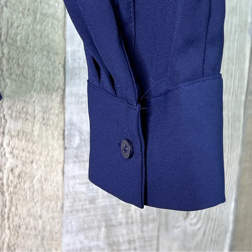 INC Small Chiffon Navy Blue Twisted Front Long Sleeve Sheer Blouse - Image 7