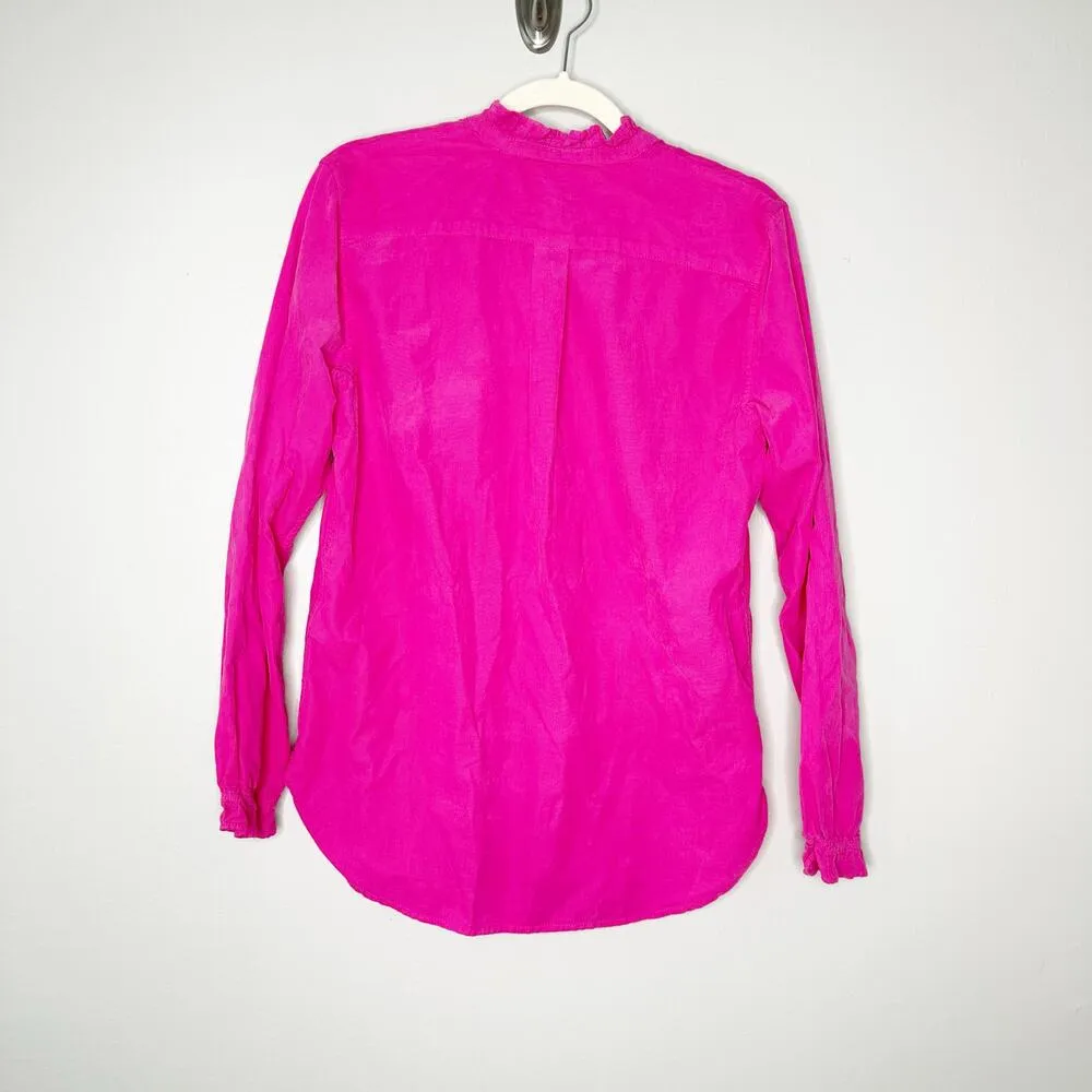 J.Crew Womens Classic-Fit Ruffleneck Shirt Corduroy Button-Up Cotton Pink Size 4 - Image 3
