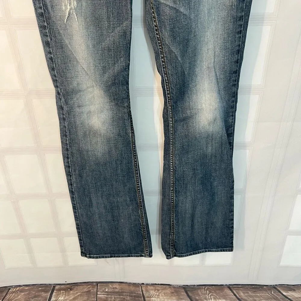 Guess Blue Whiskered Faded Cotton Blended Foxy Flare Jeans Size 30 - Image 3