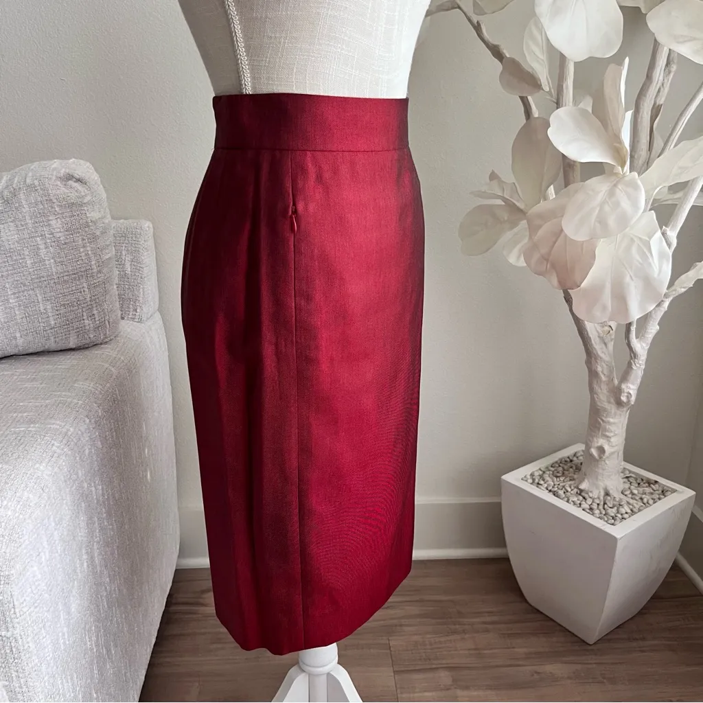 AKRIS Red Silk Skirt Suit With Long Sleeve Silk Red Blazer - Image 8