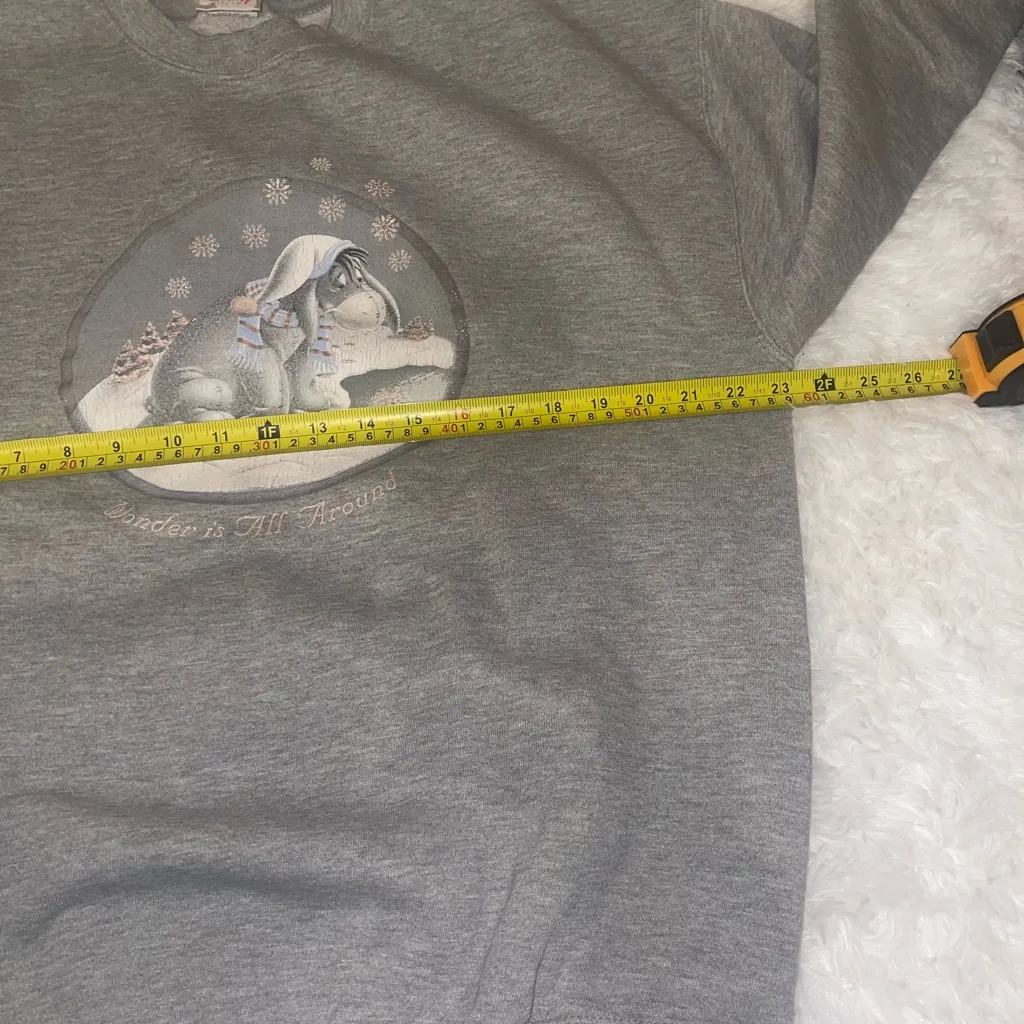 Vintage Disney Store Winter Snow Globe Pooh Eeyore Crewneck Sweatshirt Size XL - Image 6