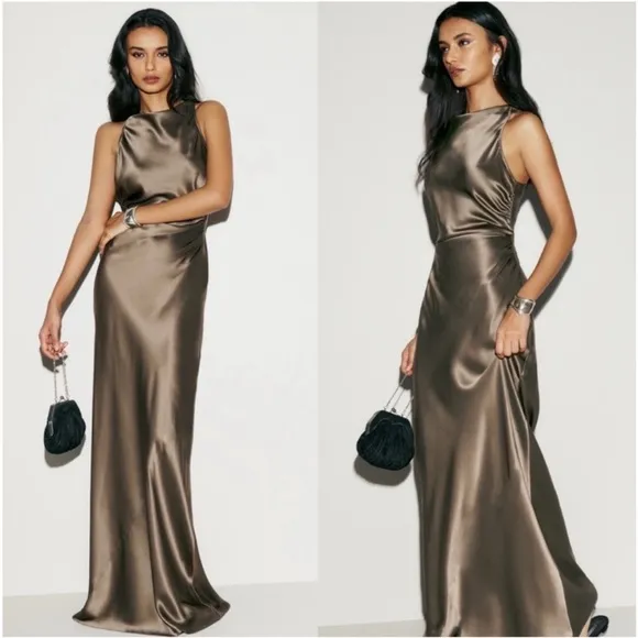 Reformation Morel Brown Anaiis 100% Silk Dress NEW - Image 2