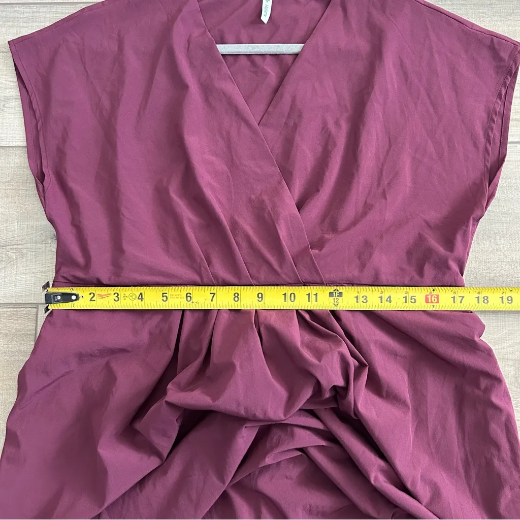 Halara Breezeful V Neck Short Sleeve Pocket Tie Back Midi Dress Amaranth L - Image 8