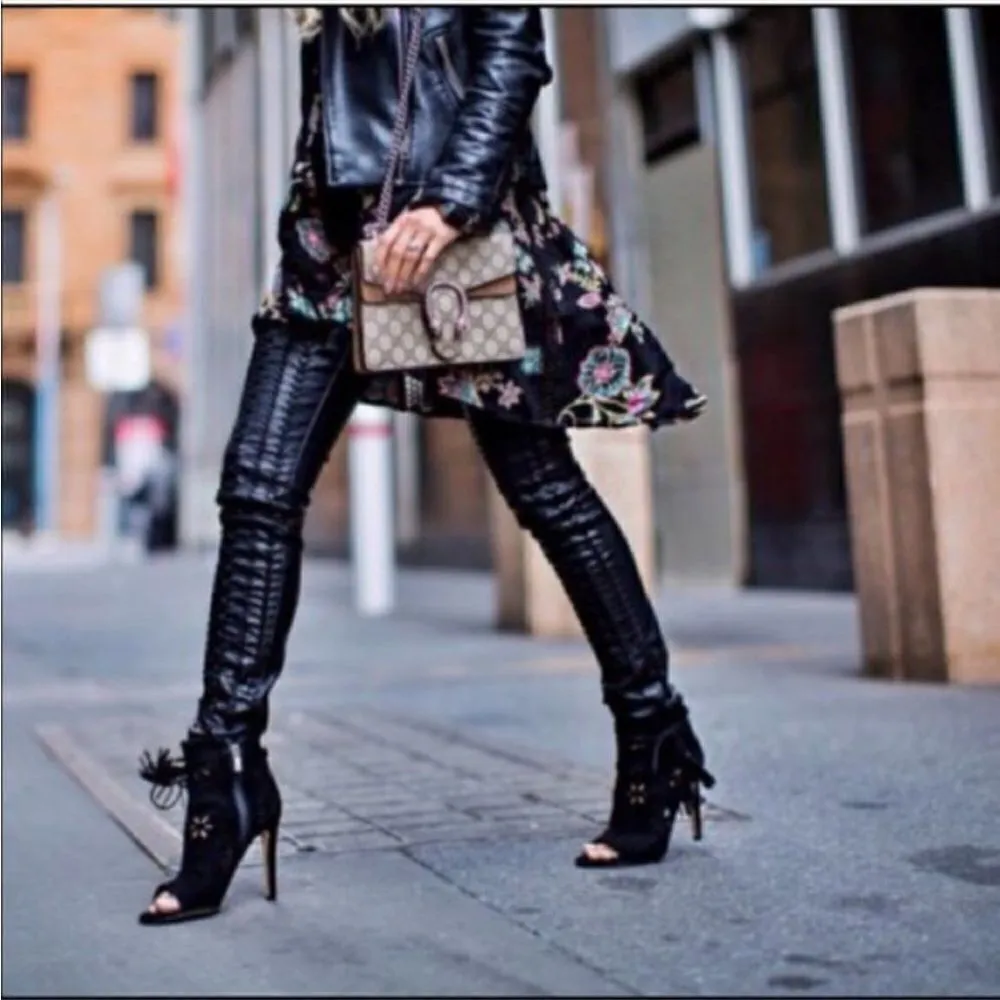 BlankNYC Wake Up Call Liberated Black Vegan Faux Leather Lace Front Skinny Pants - Image 5