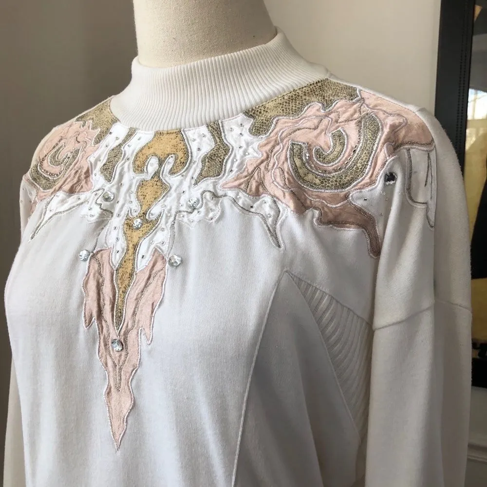 Vintage 80s 90s Mock Neck Appliqué Bling Top L Size L - Image 4