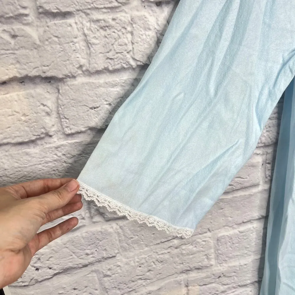 Vintage Glencraft Lightweight Fleece Nightgown Size S Blue Lace Long Union Made - Image 6