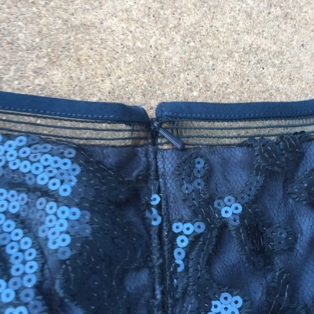 Tadashi Shoji Sequin Floral Brocade Cocktail Dress Womens 4 Navy - Image 6