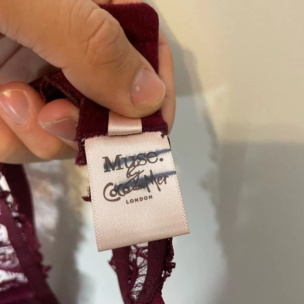 NEW Muse by Coco De Mer Bra 34B Maroon Lace Unlined Underwire Sheer Feminine Size undefined - Image 6