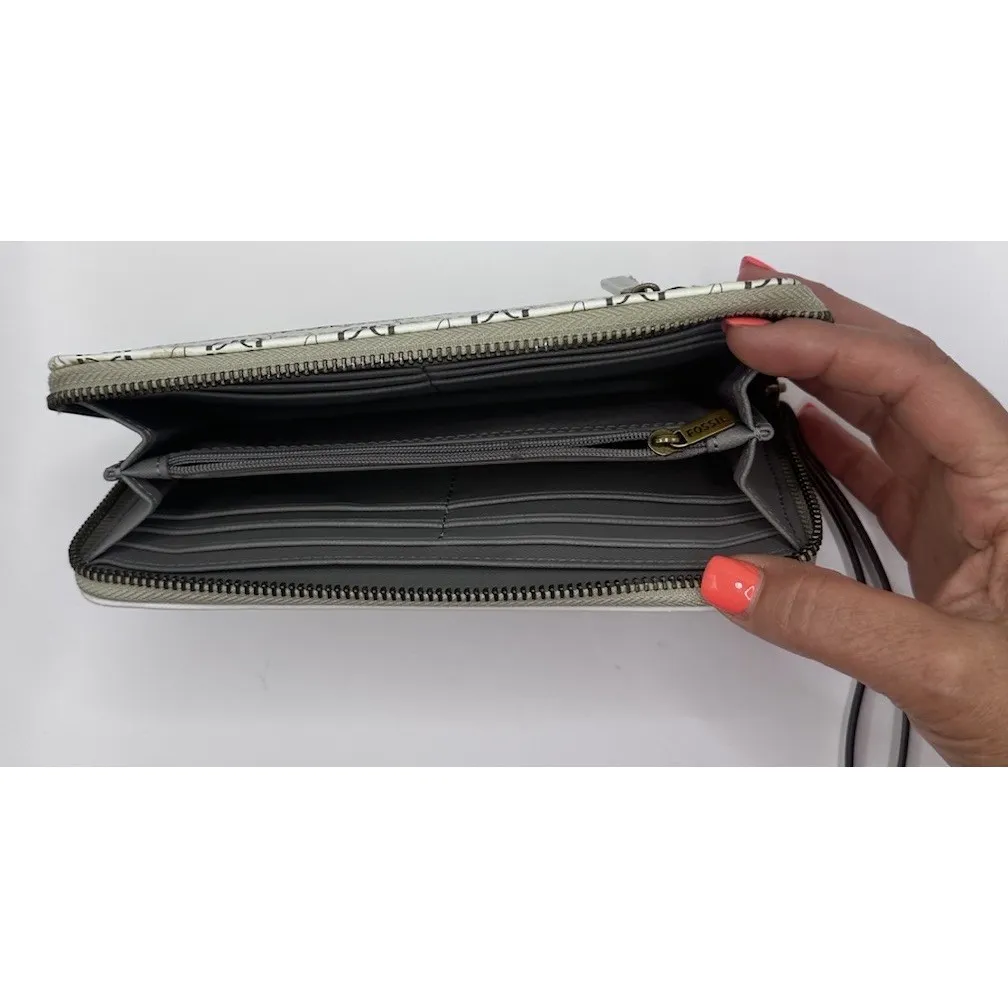 Fossil Jori Zip Clutch Wristlet RFID‎ Wallet Neutral Floral Multi Color New - Image 5