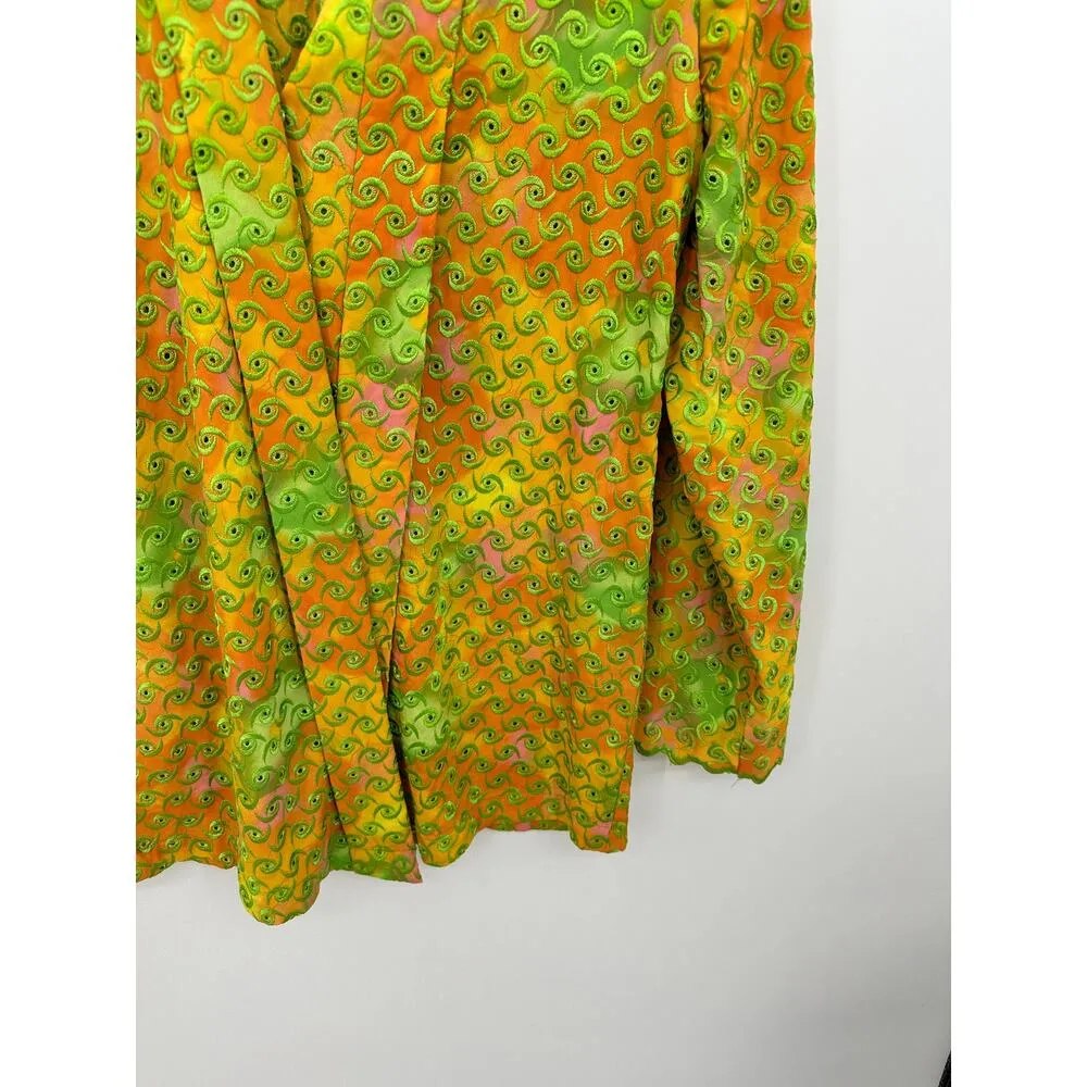 DON Vtg Orange Green Swirl Embroidery Button Open Front Shirt Unisex Large - Image 3