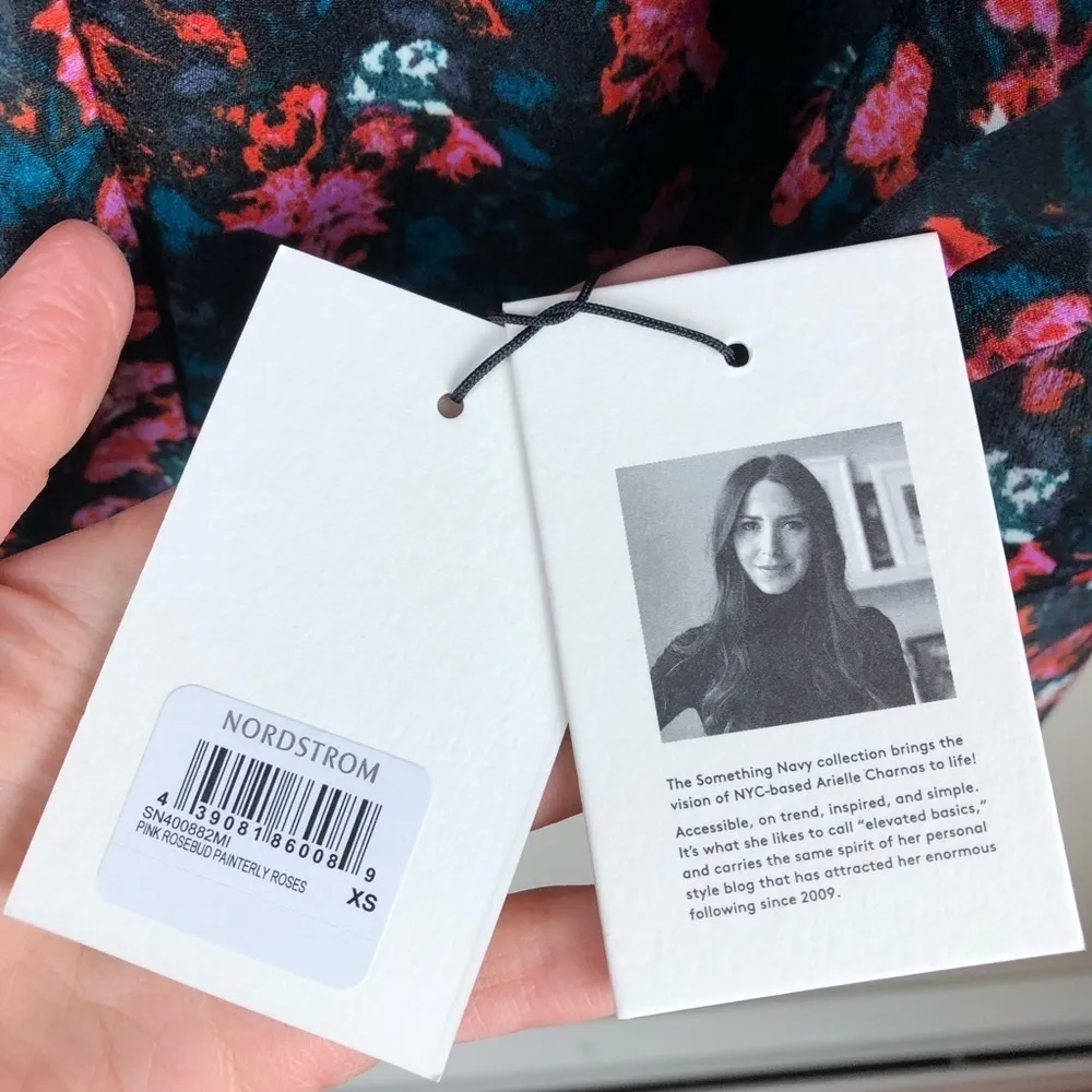 Something Navy Draped Front Top Rosebud Painterly - Image 4