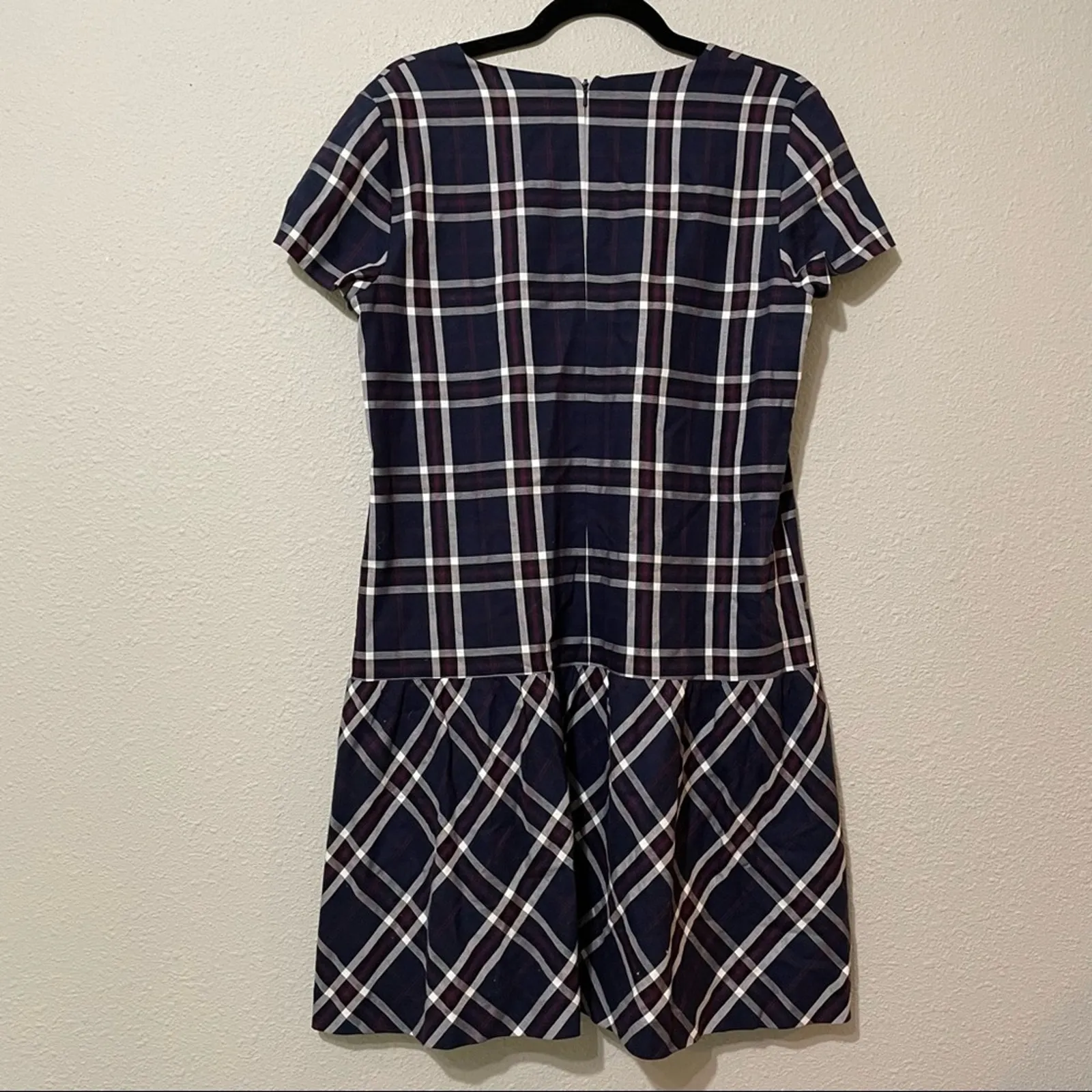 Halogen Blue Plaid Dark Academia Sheath Dress Womens MP Short Sleeve Peplum - Image 8