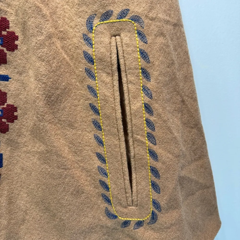 Champagne and Strawberry Tan Poncho with Blue Maroon & Yellow Embroidery M/L Size L - Image 5