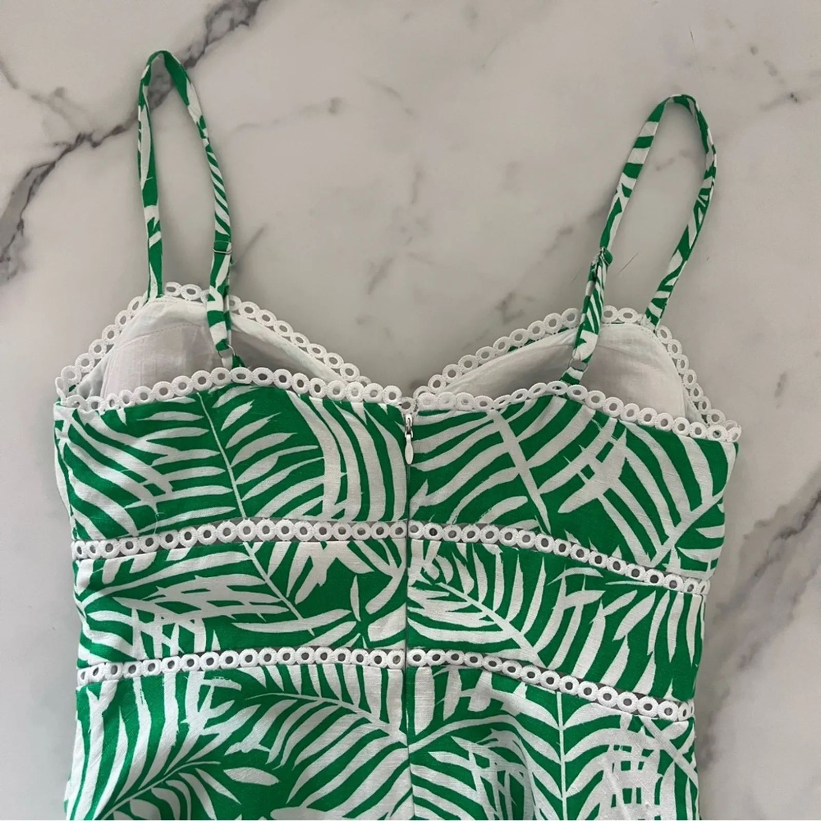 Eliza J Palm print fit & flare dress Linen blend feminine Sz 0 boho chic summer - Image 9