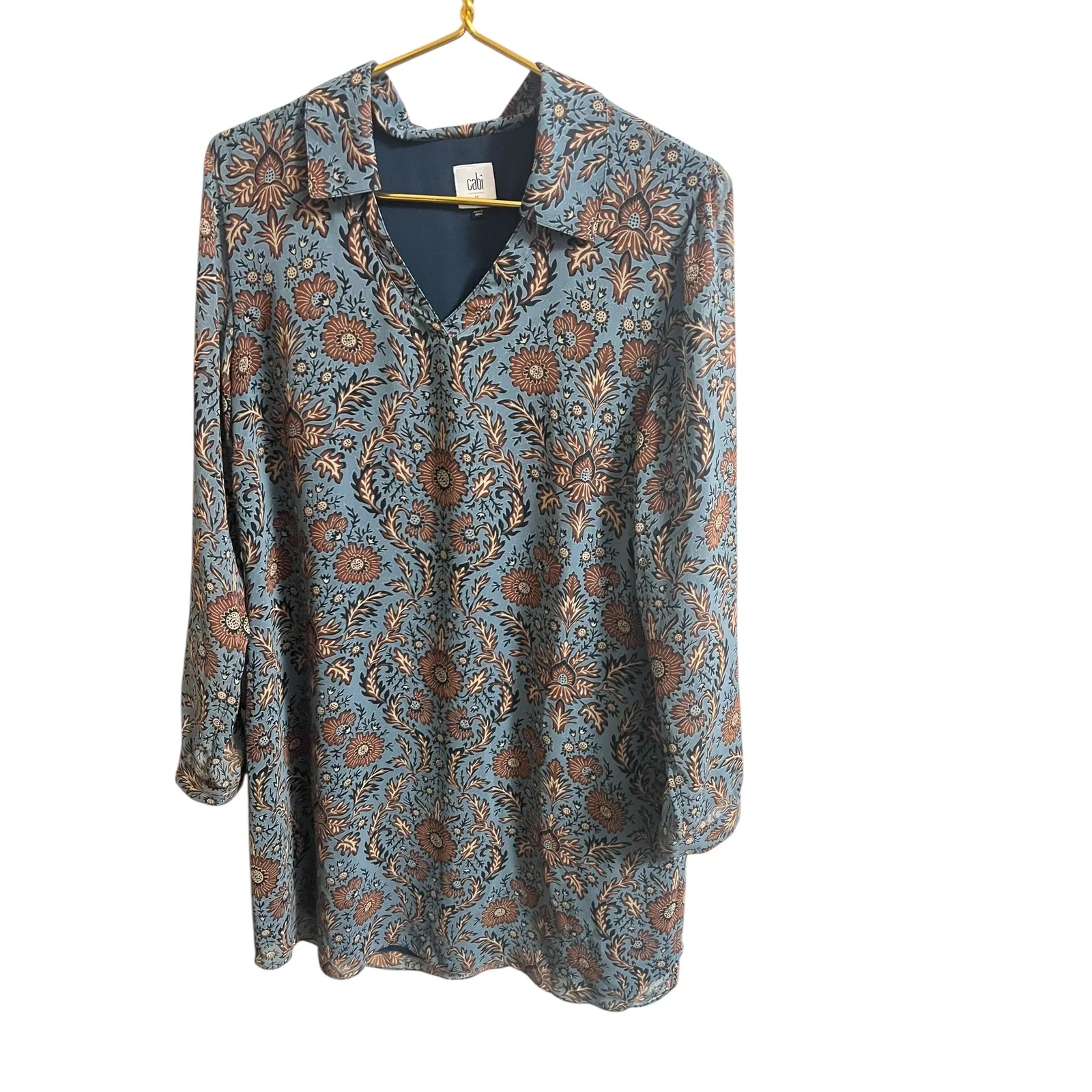 Cabi Provincial Blue Floral Dress 3295 Long Sleeve Shift Womens Size M Tunic - Image 3