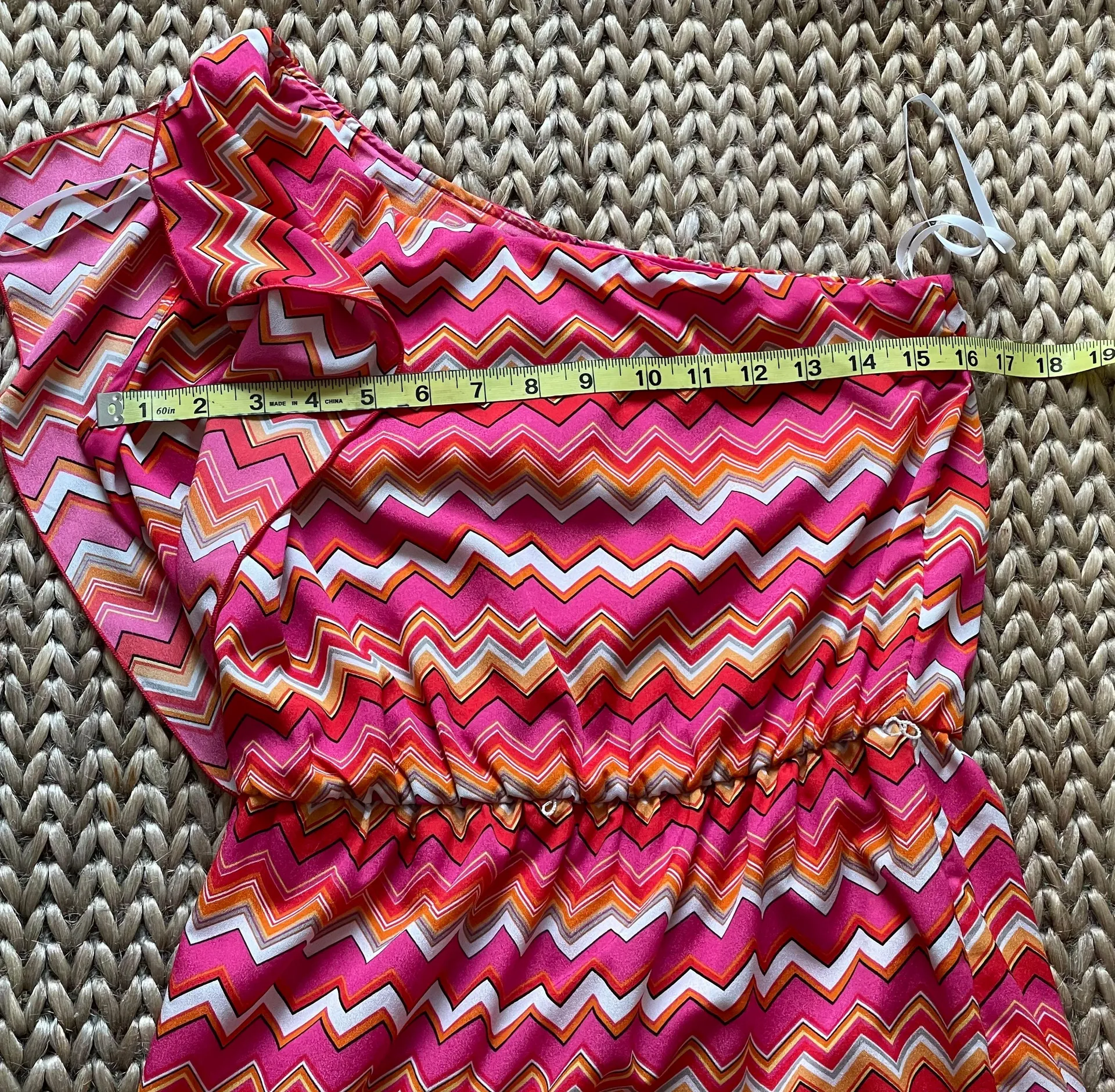 One Shoulder Pink Red White Mini Dress M - Image 9