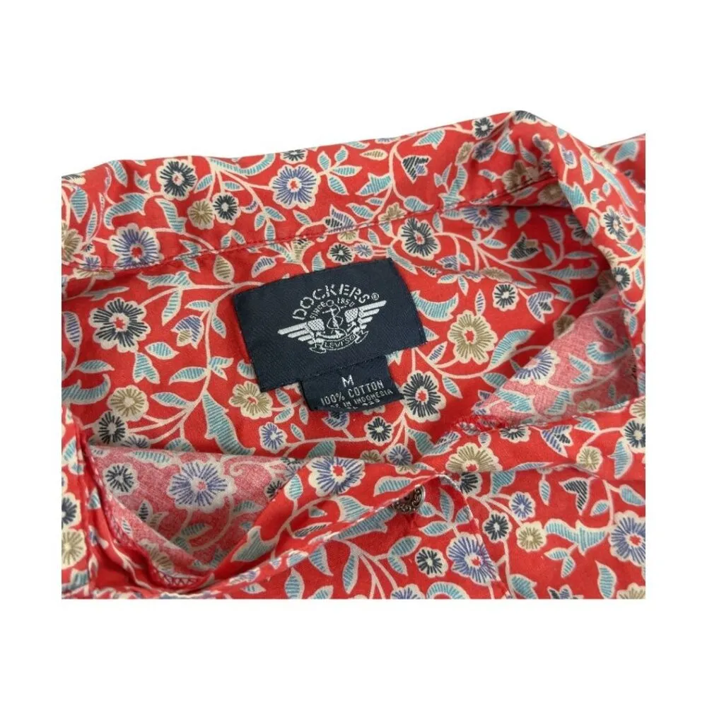 Docker's Levi's Orange Floral Button Up Cotton Shirt Medium Western Cottage - Image 10