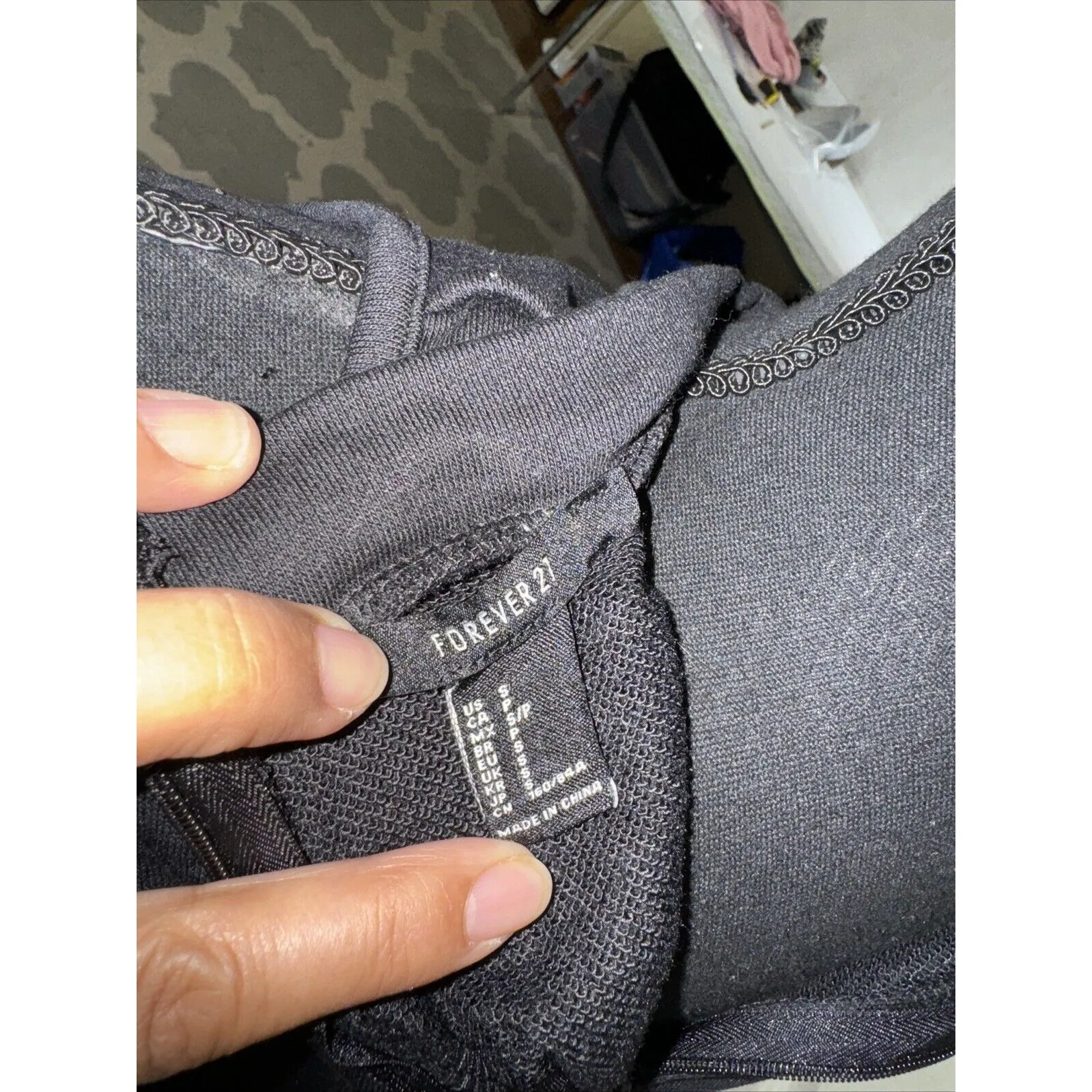 womens varsity y2k sweater black patches hip hop cold shoulder S‎ - Image 2