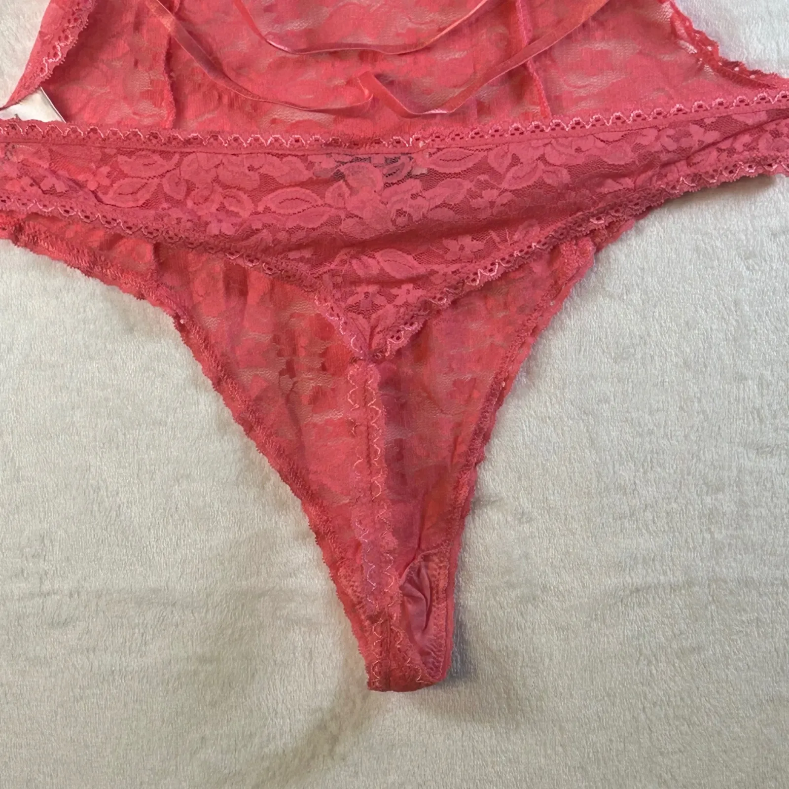 In Bloom by Jonasz Lace Halter Teddy Lingerie Bodysuit Coral L G Pink Size undefined - Image 6