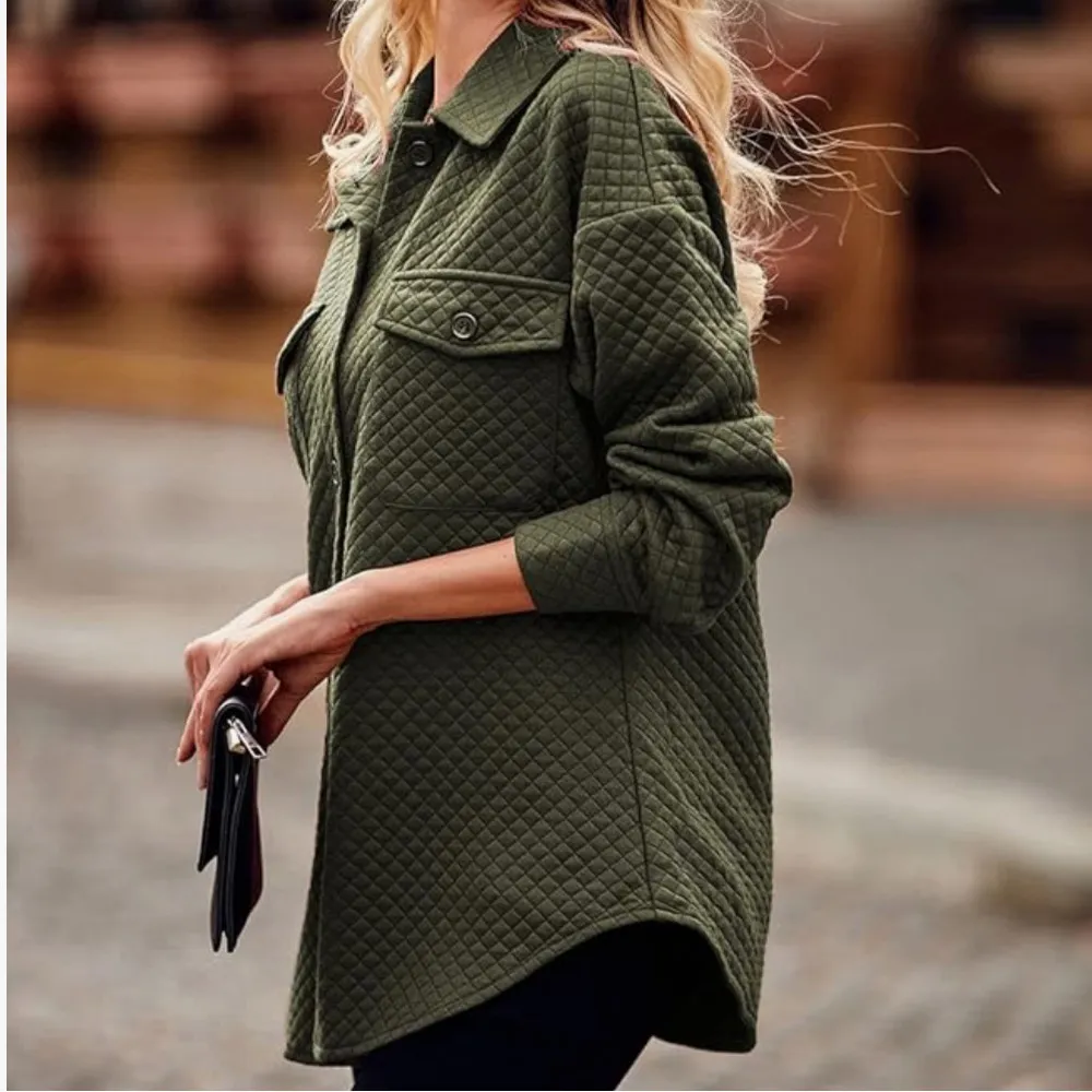 PRETTYGARDEN Long Sleeve Button Down Quilted Shirt Jacket 90s Grunge Shacket XL - Image 8