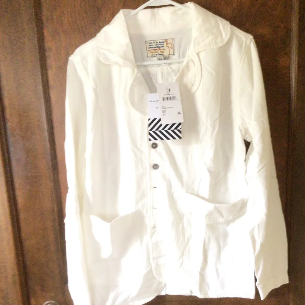 Free People x Sandrine Rose Empire Oversized Denim Jacket in Dust sz M NWT - Image 5