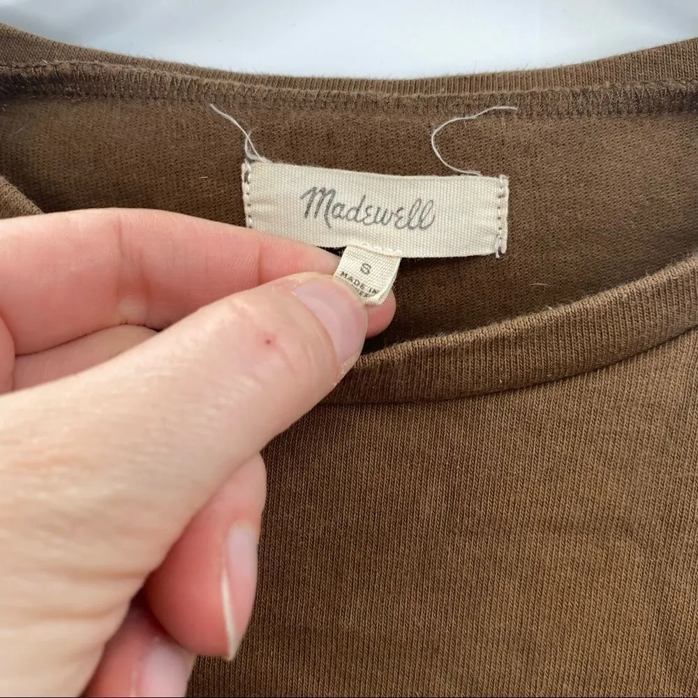 Madewell‎ Pleat sleeve pullover sweater Army Green/Brown Sweatshirt Small - Image 2